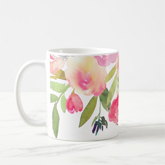 PixDezines Waterverf Spring, Peonies Boeket Koffiemok (Links)