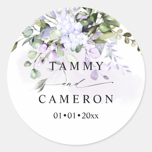 PixDezines Waterverf Stoffige Paarse Gom Eucalyptu Ronde Sticker (Voorkant)