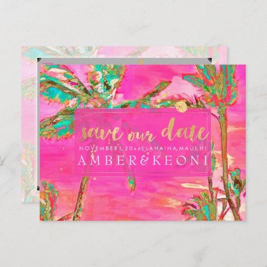 PixDezines Waterverf Strand Opslaan Datum Foto Aankondigingskaart (Voorkant / Achterkant)