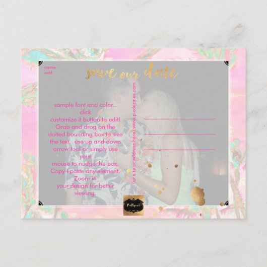 PixDezines Waterverf Strand Opslaan Datum Foto Aankondigingskaart (Achterkant)