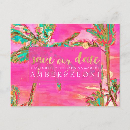 PixDezines Waterverf Strand Opslaan Datum Foto Aankondigingskaart (Voorkant)