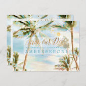 PixDezines Waterverf Strand Opslaan Datum Foto Aankondigingskaart (Voorkant / Achterkant)