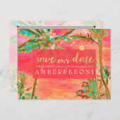 PixDezines Waterverf Strand Opslaan Datum Foto Aankondigingskaart (Voorkant / Achterkant)