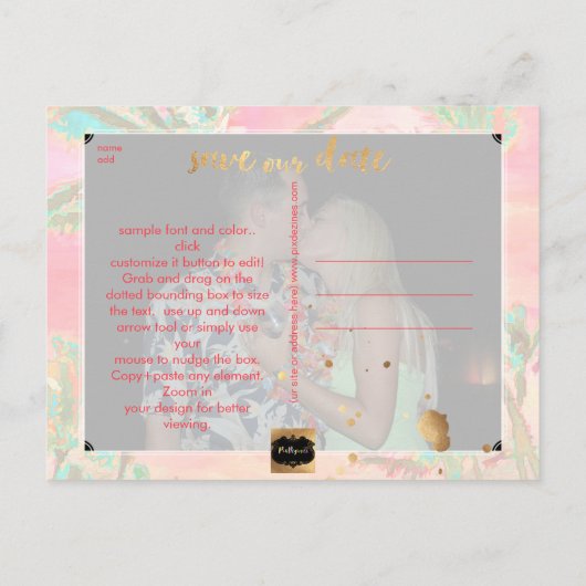 PixDezines Waterverf Strand Opslaan Datum Foto Aankondigingskaart (Achterkant)