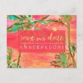 PixDezines Waterverf Strand Opslaan Datum Foto Aankondigingskaart (Voorkant)