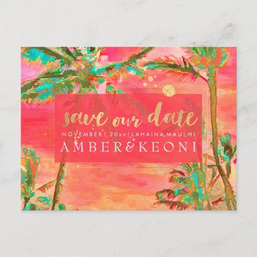 PixDezines Waterverf Strand Opslaan Datum Foto Aankondigingskaart (Voorkant)