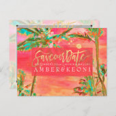 PixDezines Waterverf Strand Opslaan Datum Foto Aankondigingskaart (Voorkant / Achterkant)