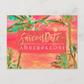 PixDezines Waterverf Strand Opslaan Datum Foto Aankondigingskaart (Voorkant)