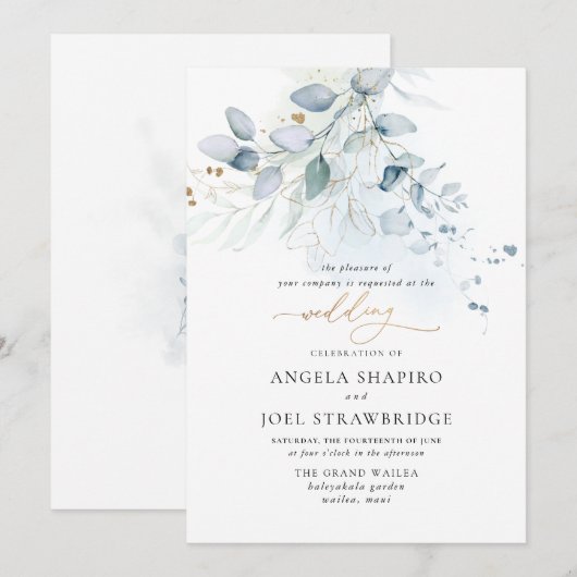 PixDezines Waterverf Stustblauw Eucalyptus Kaart (Voorkant / Achterkant)