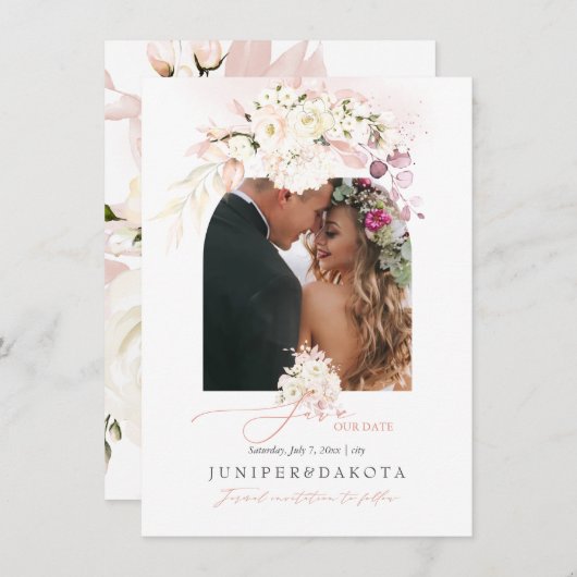 PixDezines Waterverf Stustroze rozen Hydrangea Save The Date (Voorkant / Achterkant)