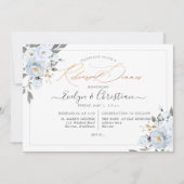 PixDezines Waterverf Stusty Blue Rozen Uitnodiging (Voorkant)