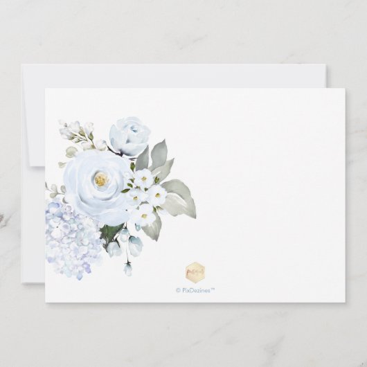 PixDezines Waterverf Stusty Blue Rozen Uitnodiging (Achterkant)