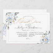 PixDezines Waterverf Stusty Blue Rozen Uitnodiging (Voorkant / Achterkant)