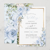 PixDezines Waterverf Stusty Blue Rozen Wedding Kaart (Voorkant / Achterkant)