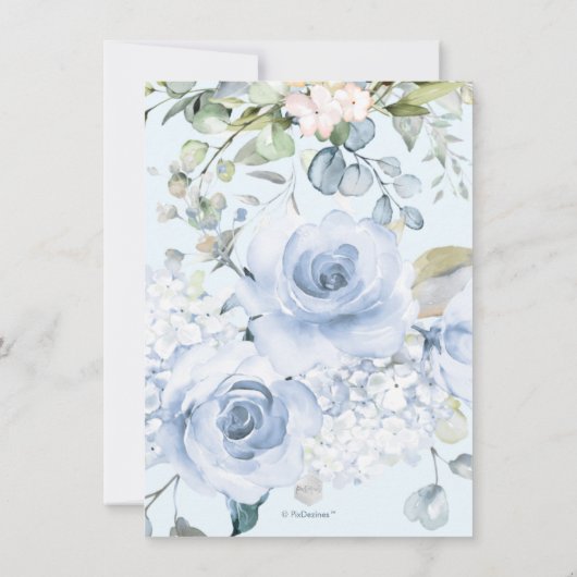 PixDezines Waterverf Stusty Blue Rozen Wedding Kaart (Achterkant)