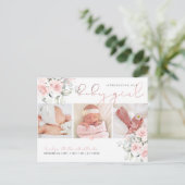 PixDezines Waterverf Stusty roze rozen, Girl Birth Briefkaart (Staand voorkant)