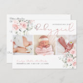 PixDezines Waterverf Stusty roze rozen, Girl Birth Briefkaart (Voorkant / Achterkant)