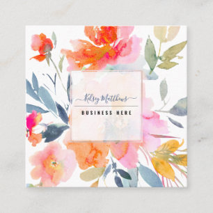 PixDezines Waterverf Summer Garden Rozen Vierkante Visitekaartje