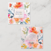 PixDezines Waterverf Summer Garden Rozen Vierkante Visitekaartje (Voorkant / Achterkant)