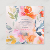 PixDezines Waterverf Summer Garden Rozen Vierkante Visitekaartje (Achterkant)