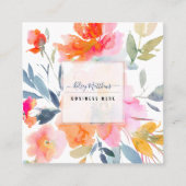 PixDezines Waterverf Summer Garden Rozen Vierkante Visitekaartje (Voorkant)