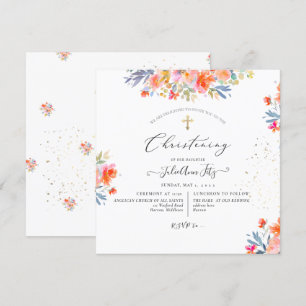 PixDezines Waterverf Summer Rozen Christening Kaart