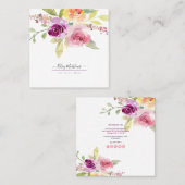 PixDezines Waterverf Summer Rozen, Plum Vierkante Visitekaartje (Voorkant / Achterkant)