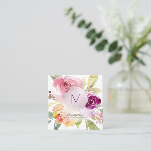 PixDezines Waterverf Summer Rozen Vierkante Visitekaartje (Staand voorkant)