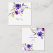 PixDezines Waterverf Summer Rozen, Violet Paars Vierkante Visitekaartje (Voorkant / Achterkant)