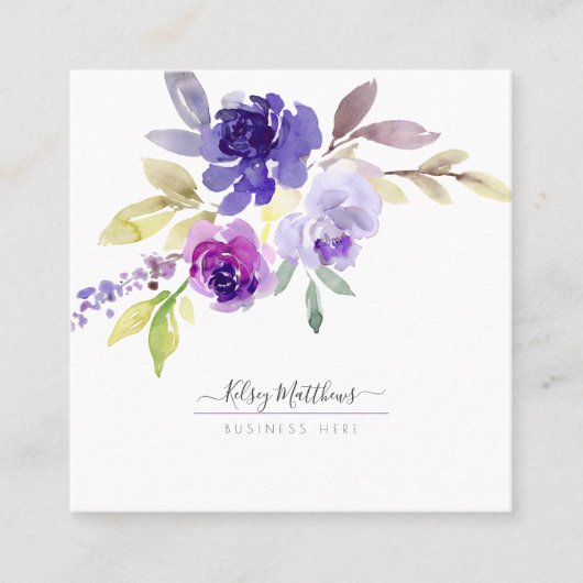 PixDezines Waterverf Summer Rozen, Violet Paars Vierkante Visitekaartje (Voorkant)