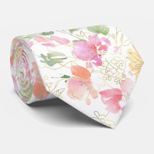 PixDezines Waterverf Sweetpeas Blush Pink Yellow Stropdas