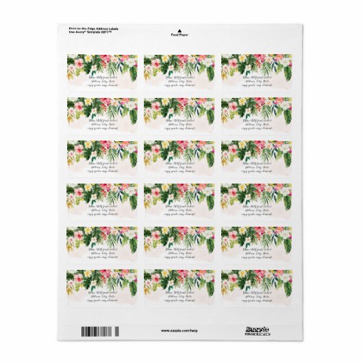 PixDezines Waterverf Tropical Flowers Arrangement Etiket (Full Sheet)