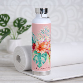 PixDezines Waterverf Tropisch Paradijs Bloemen Waterfles