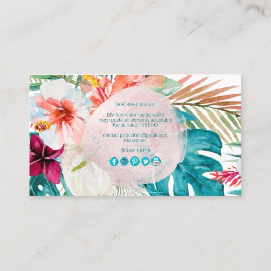 PixDezines Waterverf Tropische bloemen Visitekaartje (Achterkant)