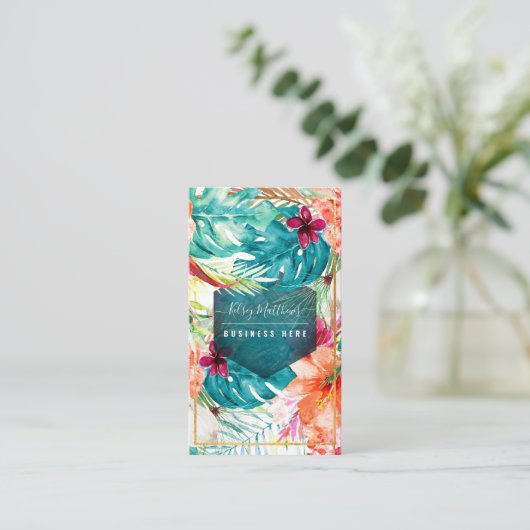 PixDezines Waterverf Tropische bloemen Visitekaartje (Staand voorkant)