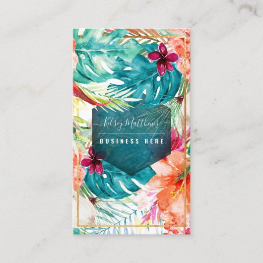 PixDezines Waterverf Tropische bloemen Visitekaartje (Voorkant)