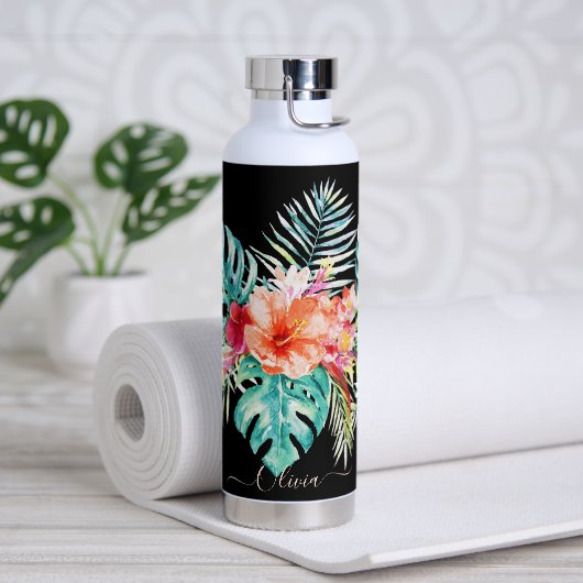 PixDezines Waterverf Tropische Paradise Flowers Wa Waterfles (Yoga)
