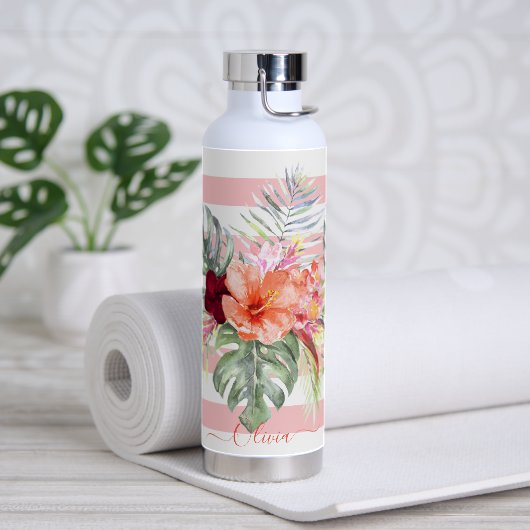 PixDezines Waterverf Tropische paradise Flowers Waterfles (Yoga)