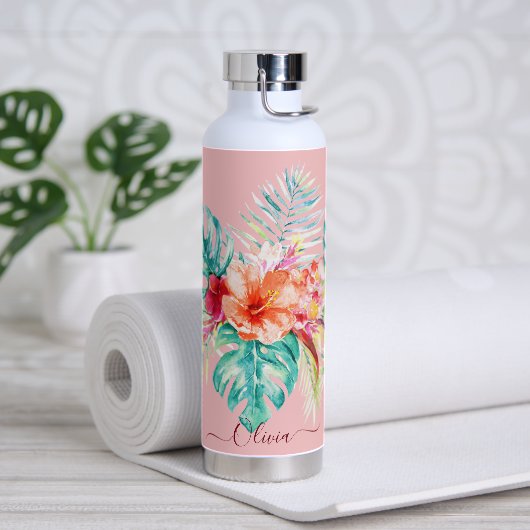 PixDezines Waterverf Tropische paradise Flowers Waterfles (Yoga)