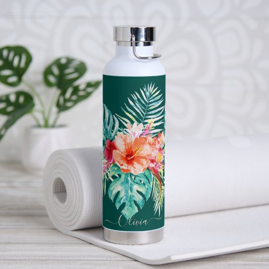 PixDezines Waterverf Tropische paradise Flowers Waterfles (Yoga)