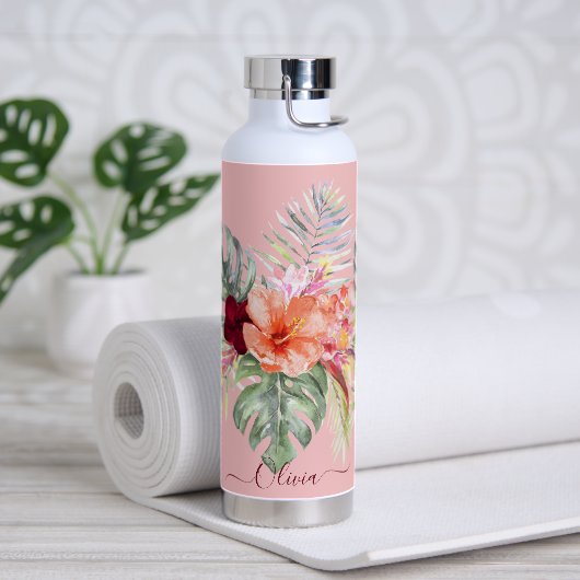 PixDezines Waterverf Tropische paradise Flowers Waterfles (Yoga)