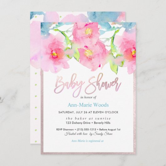 PixDezines Waterverf Tuin Rozen Baby shower Kaart (Voorkant / Achterkant)