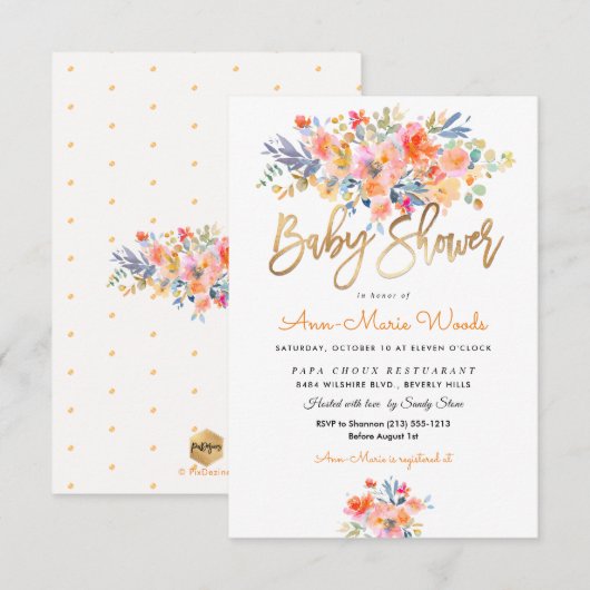 PixDezines Waterverf Tuin Rozen Baby shower Kaart (Voorkant / Achterkant)