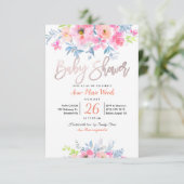 PixDezines Waterverf Tuin Rozen Baby shower Kaart (Staand voorkant)