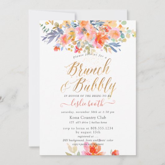 PixDezines-Waterverf, Tuin Rozen Brunch Bubble Kaart (Voorkant)