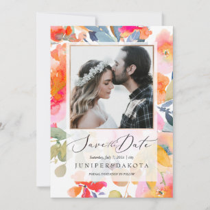 PixDezines Waterverf, Tuinrozen Save the Date Kaart