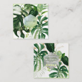 PixDezines Waterverf Variegated Tropical Greenery Vierkante Visitekaartje (Voorkant / Achterkant)