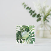 PixDezines Waterverf Variegated Tropical Greenery Vierkante Visitekaartje (Staand voorkant)