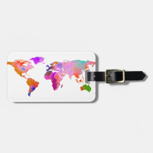 PixDezines waterverf/wereldkaart/DIY achtergrond Bagagelabel