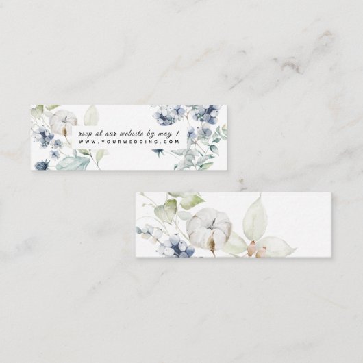 PixDezines Waterverf Winter Botanische RSVP Mini Visitekaartje (Voorkant / Achterkant)